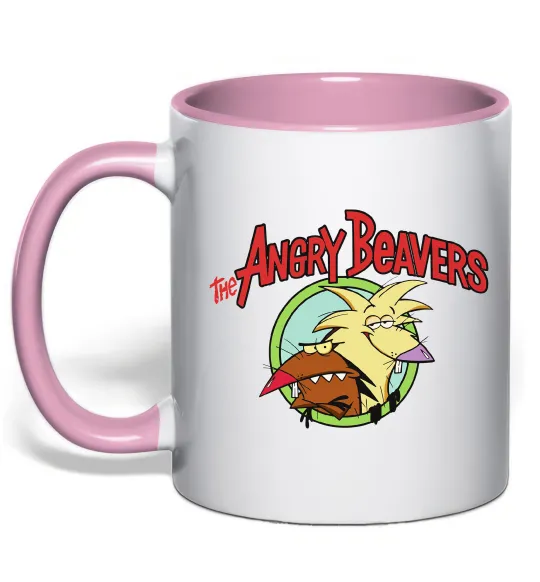 Чашка с цветной ручкой Злюки бобри лого Нежно розовый фото