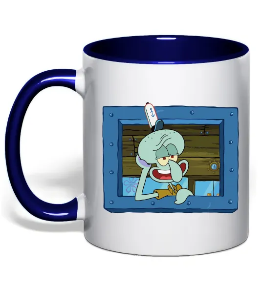 Чашка с цветной ручкой Сквідвард у віконці Глубокий темно-синий фото