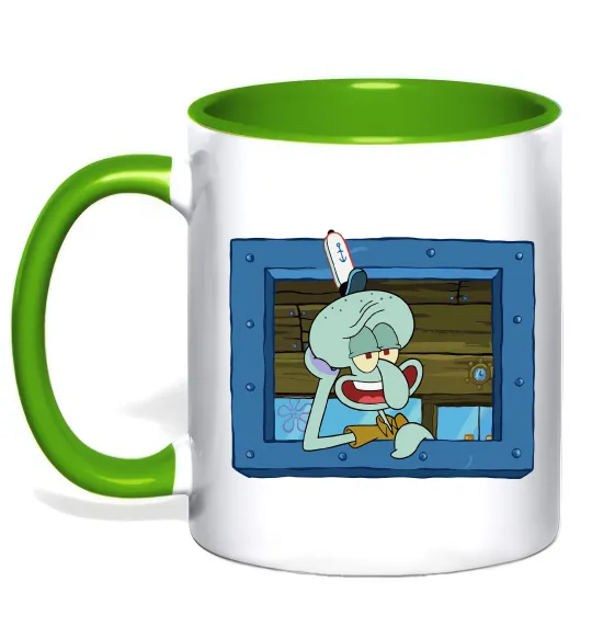 Чашка с цветной ручкой Сквідвард у віконці Лаймовый фото