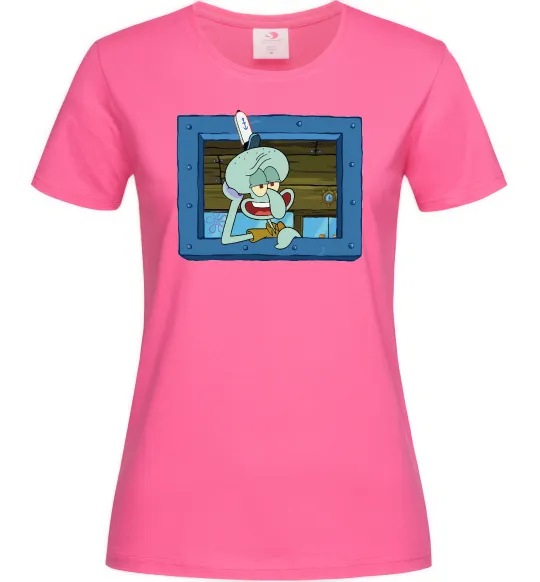 Женская футболка Сквідвард у віконці Ярко-розовый фото