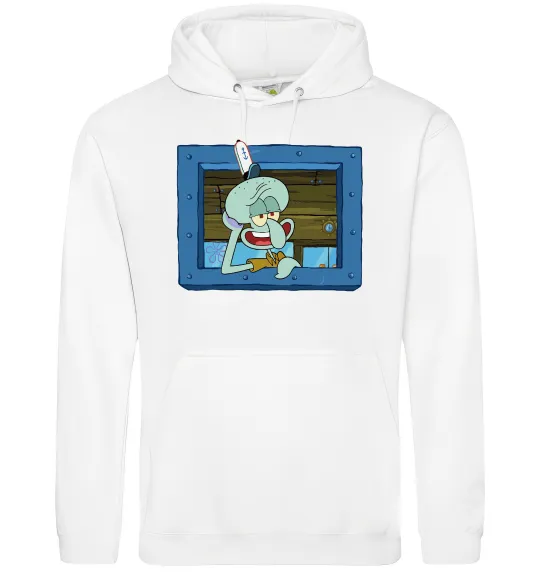 Мужская толстовка (худи) Сквідвард у віконці Белый фото