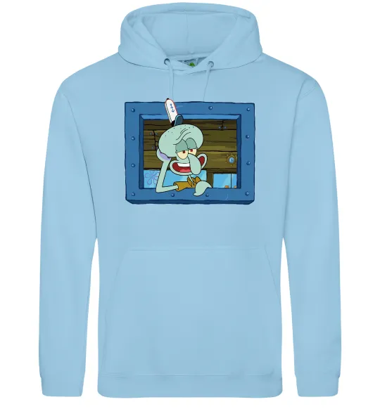 Женская толстовка (худи) Сквідвард у віконці Голубой фото