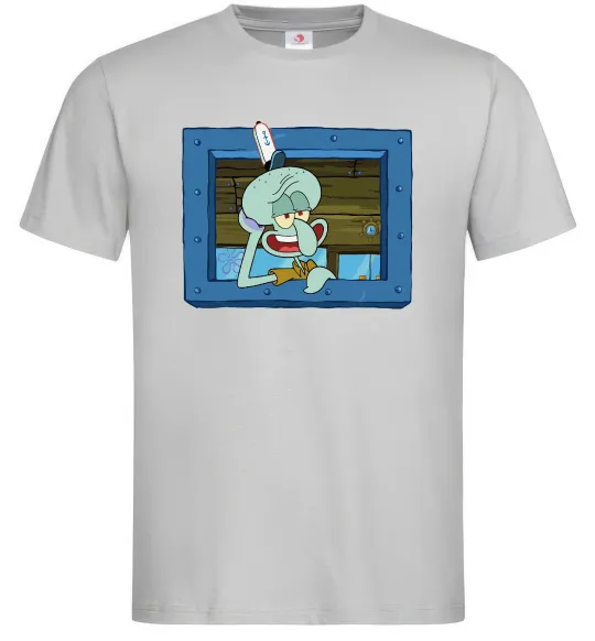 Мужская футболка Сквідвард у віконці Серый фото