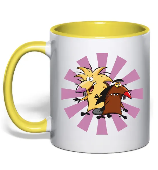 Чашка з кольоровою ручкою Angry Beavers Лимонний фото