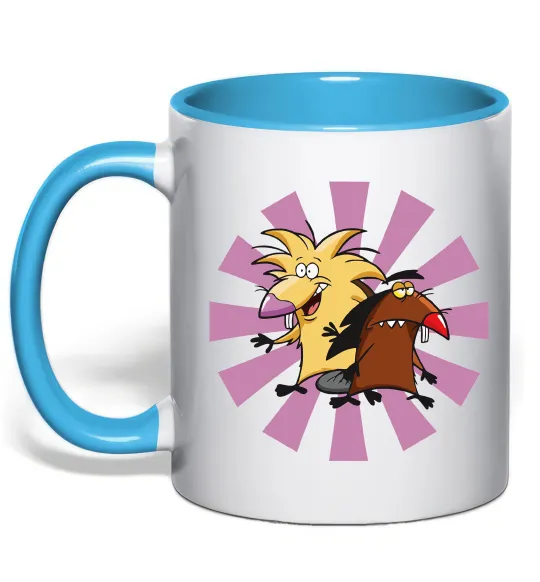 Чашка з кольоровою ручкою Angry Beavers Блакитний фото