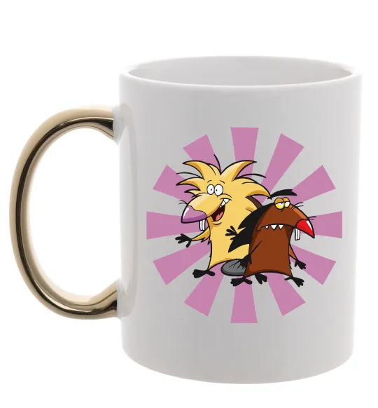 Чашка з кольоровою ручкою Angry Beavers Золото фото