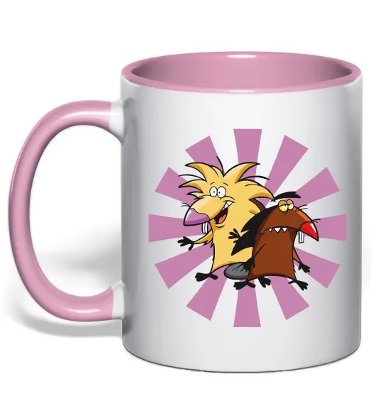 Чашка з кольоровою ручкою Angry Beavers Ніжно рожевий фото