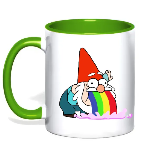 Чашка с цветной ручкой Гравіті Фолз гном Лаймовый фото