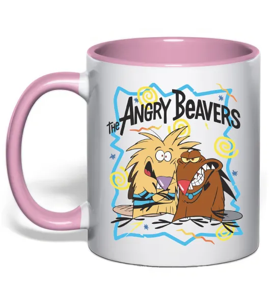 Чашка с цветной ручкой The Angry Beavers Нежно розовый фото