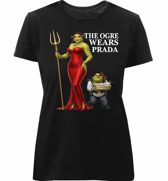 Жіноча преміум футболка Огр носить прада Чорний фото
