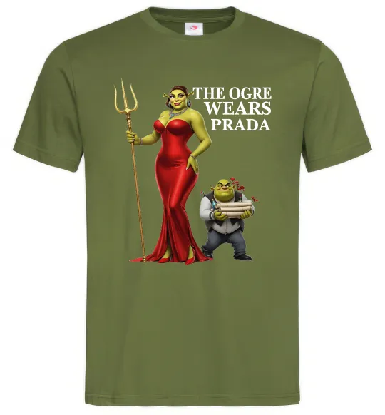 Чоловіча футболка Огр носить прада Оливковий фото