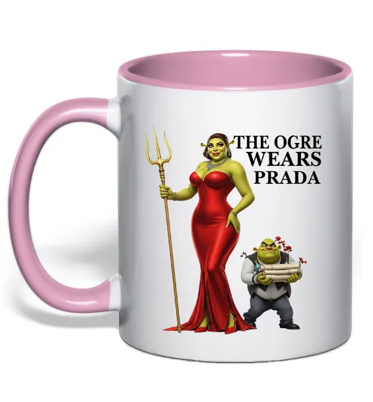 Чашка з кольоровою ручкою Огр носить прада Ніжно рожевий фото