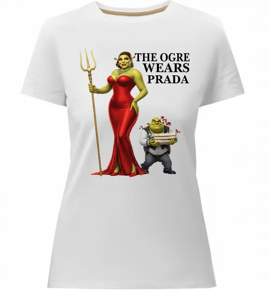 Жіноча преміум футболка Огр носить прада Білий фото