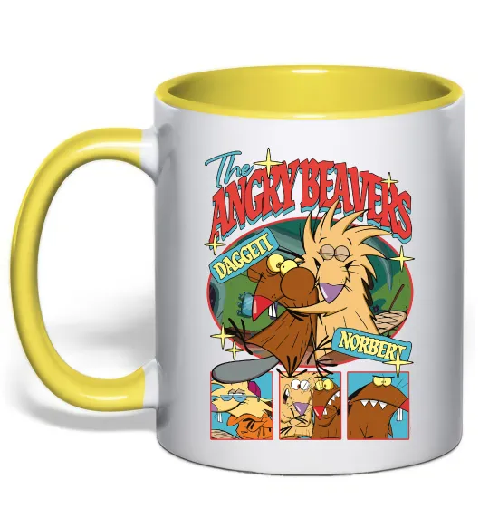 Чашка з кольоровою ручкою Злюки Бобри колаж Лимонний фото