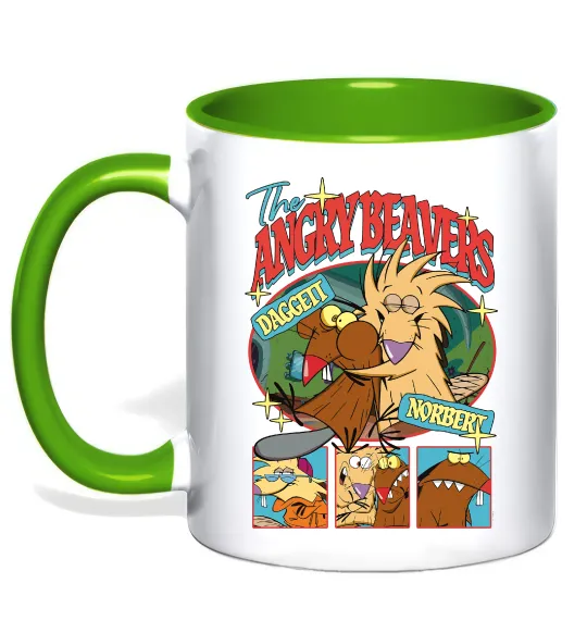 Чашка з кольоровою ручкою Злюки Бобри колаж Лаймовий фото