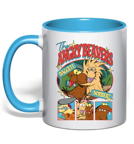 Чашка з кольоровою ручкою Злюки Бобри колаж Блакитний фото