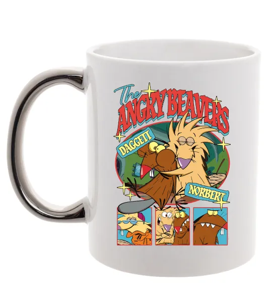 Чашка з кольоровою ручкою Злюки Бобри колаж Срібло фото