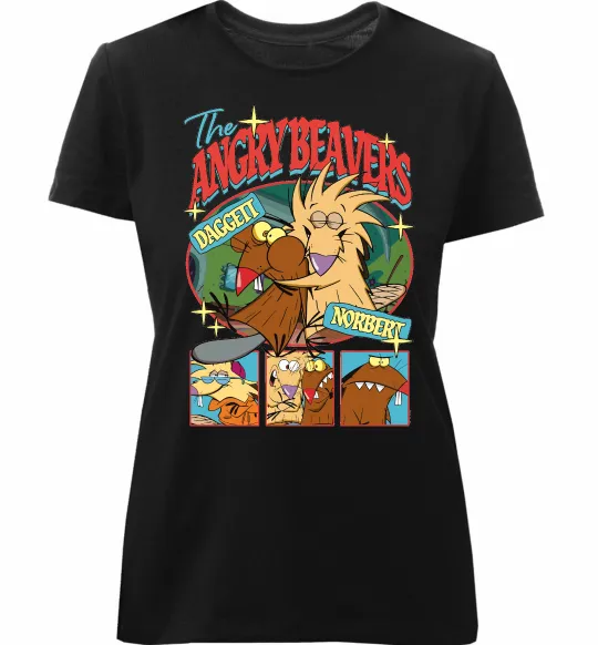 Жіноча преміум футболка Злюки Бобри колаж Чорний фото