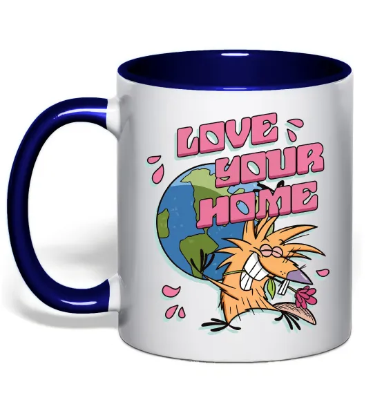 Чашка с цветной ручкой Love your home Злюки Бобри Глубокий темно-синий фото