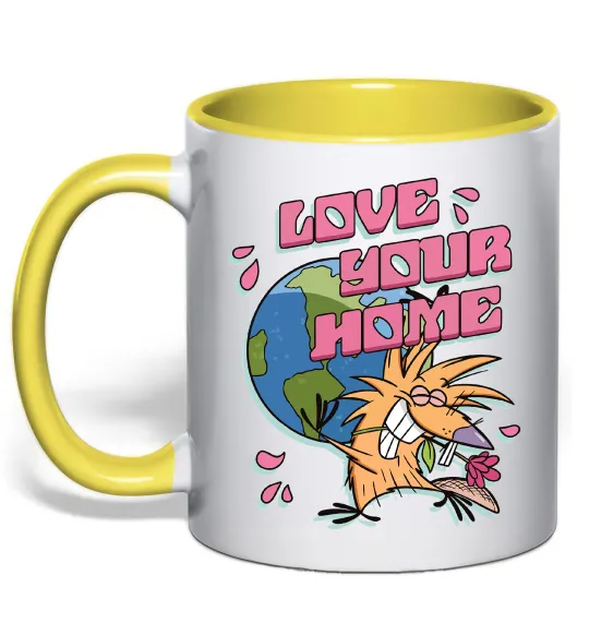 Чашка с цветной ручкой Love your home Злюки Бобри Лимонный фото