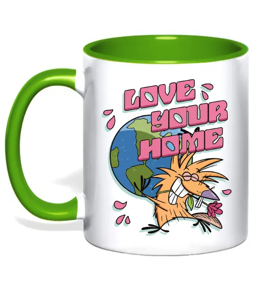 Чашка с цветной ручкой Love your home Злюки Бобри Лаймовый фото