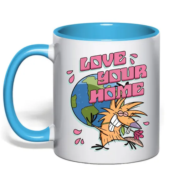 Чашка с цветной ручкой Love your home Злюки Бобри Голубой фото