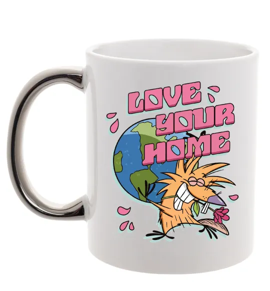 Чашка с цветной ручкой Love your home Злюки Бобри Серебро фото