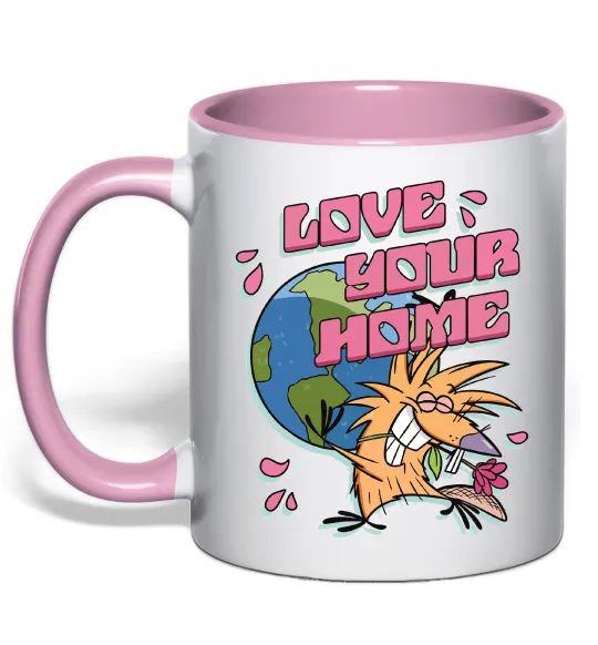 Чашка с цветной ручкой Love your home Злюки Бобри Нежно розовый фото
