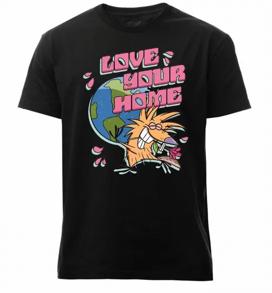 Мужская премиум футболка Love your home Злюки Бобри Черный фото