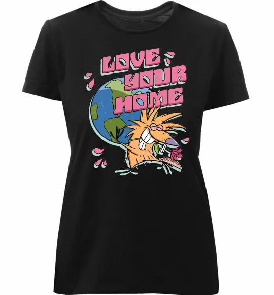 Женская премиум футболка Love your home Злюки Бобри Черный фото