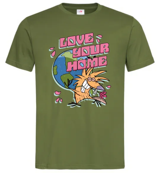 Мужская футболка Love your home Злюки Бобри Оливковый фото