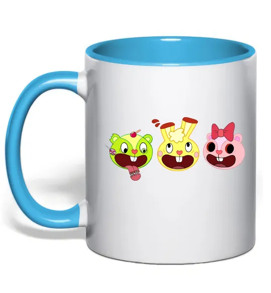Чашка с цветной ручкой Happy tree friends Голубой фото
