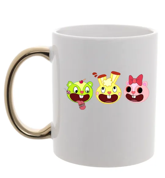 Чашка с цветной ручкой Happy tree friends Золото фото