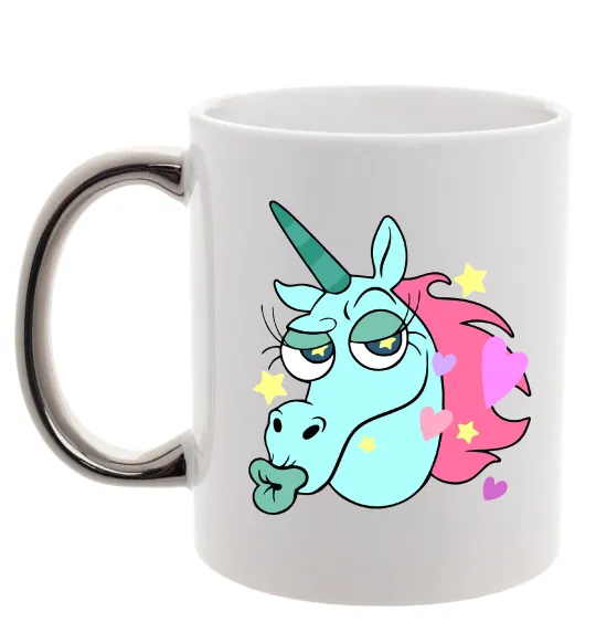 Чашка с цветной ручкой Pony Head Серебро фото