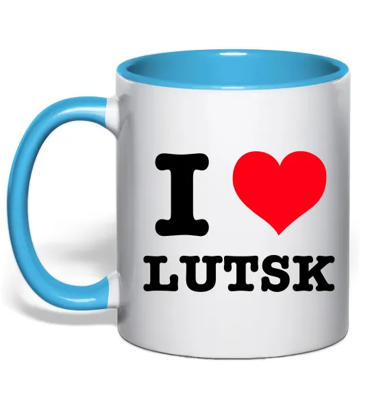 Чашка с цветной ручкой I love Lutsk Голубой фото