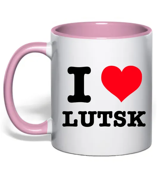 Чашка с цветной ручкой I love Lutsk Нежно розовый фото