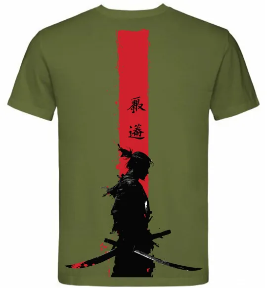 Мужская футболка Аніме самурай Оливковый фото