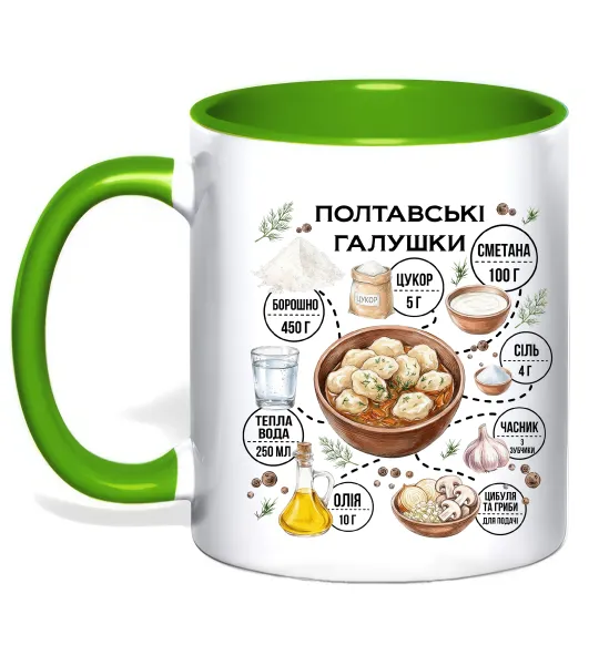 Чашка с цветной ручкой Галушки рецепт Лаймовый фото