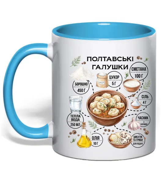 Чашка с цветной ручкой Галушки рецепт Голубой фото