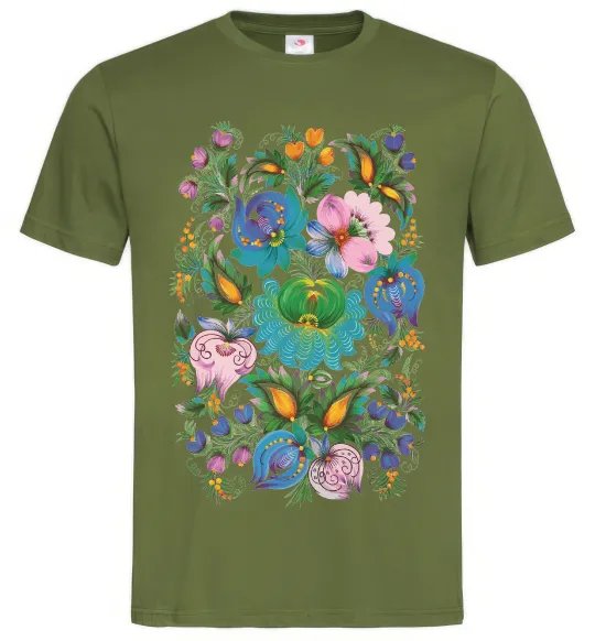 Мужская футболка Петриківський розпис Оливковый фото
