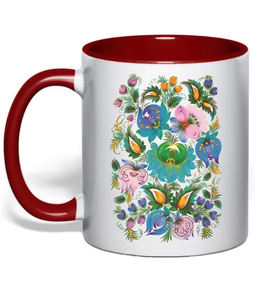 Чашка с цветной ручкой Петриківський розпис Красный фото