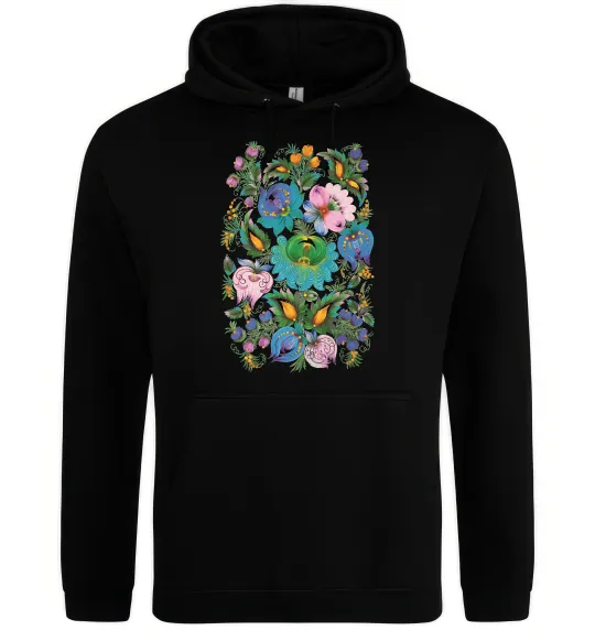 Мужская толстовка (худи) Петриківський розпис Черный фото