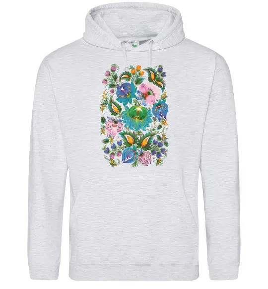 Жіноча толстовка (худі) Петриківський розпис Сірий меланж фото