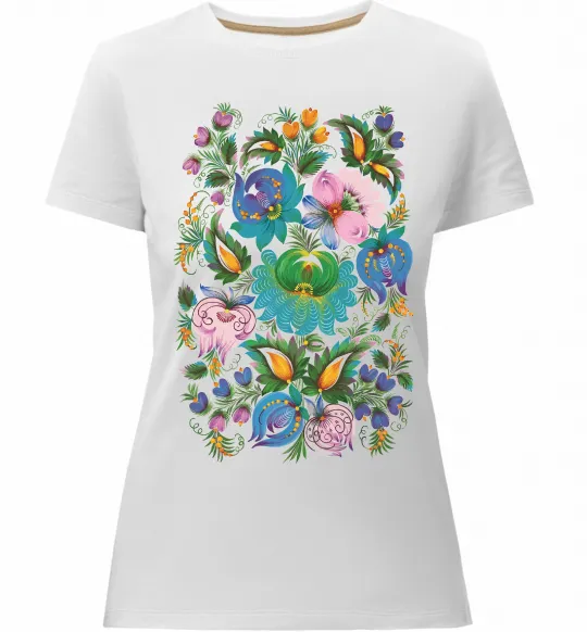 Женская премиум футболка Петриківський розпис Белый фото