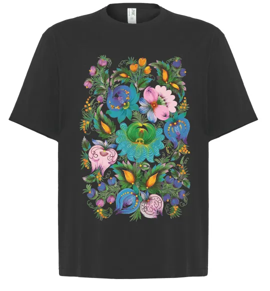 Футболка Оверсайз Петриківський розпис Черный фото