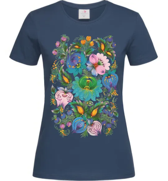 Женская футболка Петриківський розпис Темно-синий фото