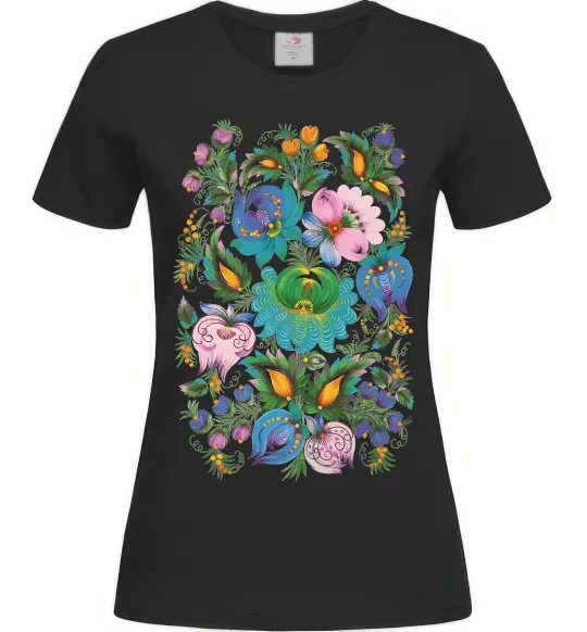 Женская футболка Петриківський розпис Черный фото