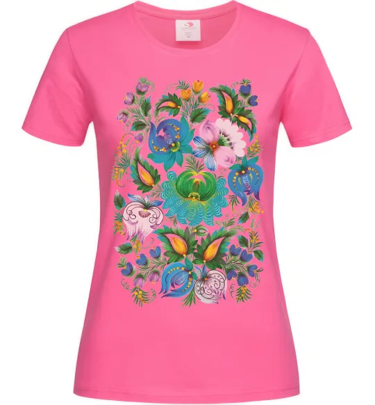 Женская футболка Петриківський розпис Ярко-розовый фото
