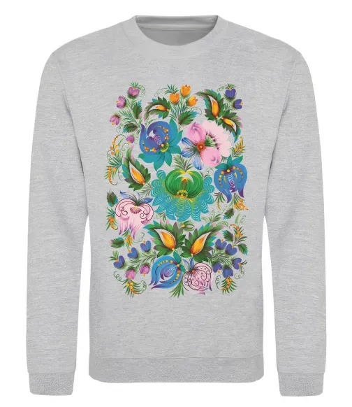 Свитшот Петриківський розпис Серый меланж фото