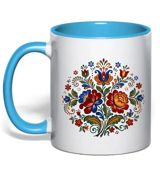 Чашка с цветной ручкой Петриківський розпис коло Голубой фото